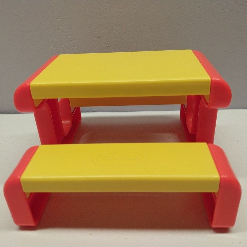 Vintage Little Tikes Miniature Picnic Table Dollhouse Furniture Orange Yellow